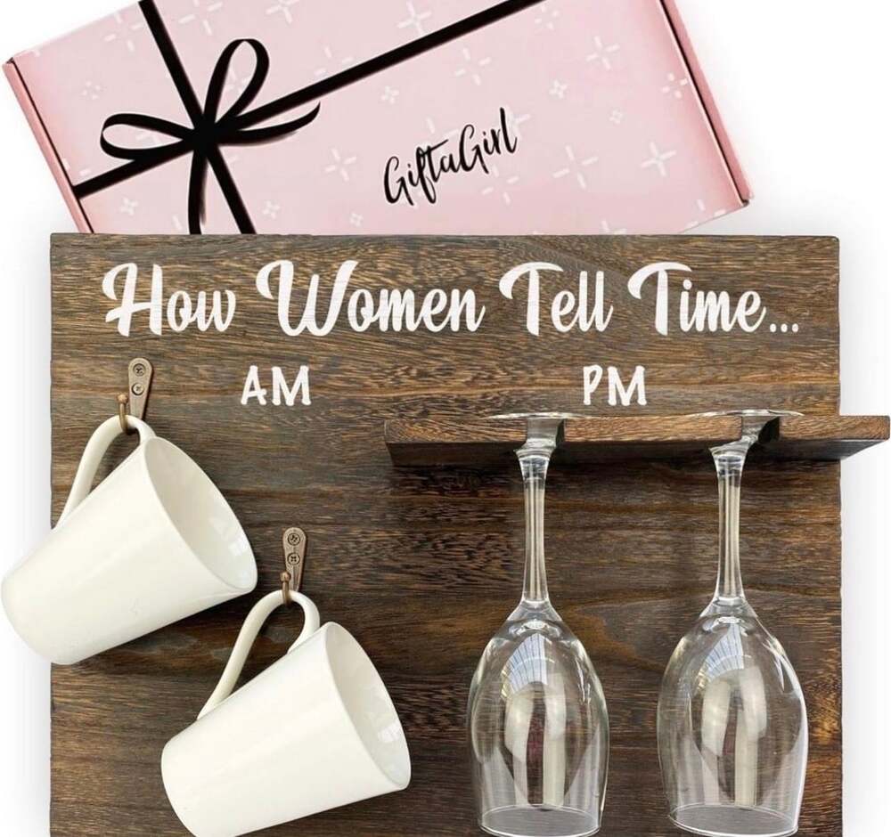 GiftaGirl How Women Tell Time Wall Mounted Wine Rack and Mug Holder